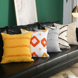 Cojín/almohada decorativa bordado de naranja cubierta cojín de cojín de color gris amarillo lienzo de algodón decoración del hogar sofá funda de almohada 30x50cmcushio