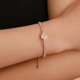 Link Bracelets Chain UILZ 2023 Fashion Rose Gold Love Heart Zircon Bracelet For Women Simple Rhinestone Ladies CZ Jewellery