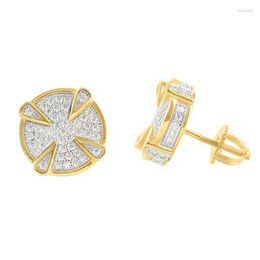 Stud Hip Hop Men's Cool Bling Geometry Round Earring Luxury Micro Pave CZ Shiny Pendientes Hombre Dale22 Farl22