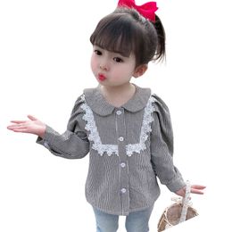 Toddler Girls Blouse Lace Floral Girl Shirt Plaid Pattern Children's Blouse For Girls Spring Autumn Clothes Girls 210412