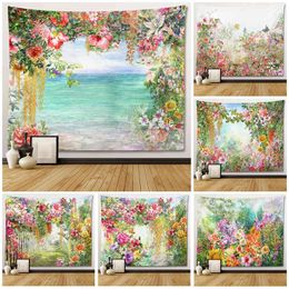 Sepyue Mediaeval Flower Carpet Wall Hanging Aesthetic Room Decor Boho Bedroom Decoration Home Hippie Retro Tapestry Blanket J220804