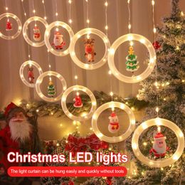 Strings LED Christmas Curtain Fairy Lights Santa Claus Warm White String Light Ornaments Xmas Party Window Door Hanging Decoration LampLED