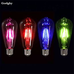 1pcs pink blue Green Red Warm Color ST64 4W Led Filament Light COB Edison Retro Bulbs Dect for home bar Ampoule Lampara 220V H220428