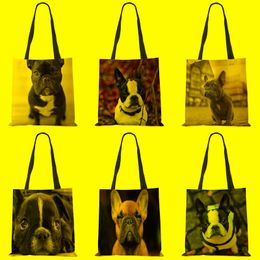 Evening Bags Dog Print Women Canvas Shoulder Bag Harajuku Casual Reusable Shopper Tote Handbag Shopping Travel School Book Beach BagEvening