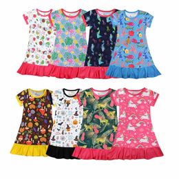 Girl's Dresses Kids Pajama Dress Casual Summer Short Sleeve Nightgown 3D Printing Toddler Girls Clothing Nightdress Comfortable Sleepwear