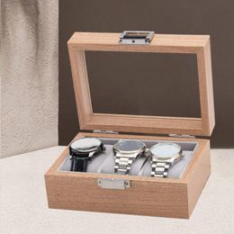 Watch Boxes & Cases Box Case Organiser Display For Men Women 3 Slot Wood With Glass Top 165x118x75MMWatch