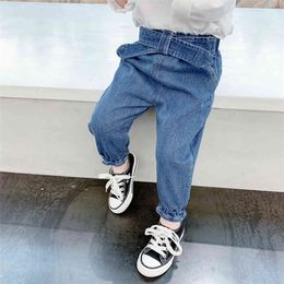 Baby Girl Jeans Bow Girl Jeans Solid Colour Jeans For Kids Girls Casual Style Kid Clothes Spring Autumn 210412