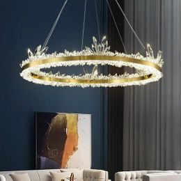 Nordic Modern Sitting Room Metal Round Led Chandelier K9 Crystal Lustre Pendant Lamp Adjustable Hanging Lamp Luminarias Lamparas