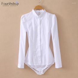 Women's Blouses & Shirts Women And Tops Long Sleeve White Color Body Shirt Office Work Korean Fashion Bodysuit Autumn Jumpsuit 2022 RompersW