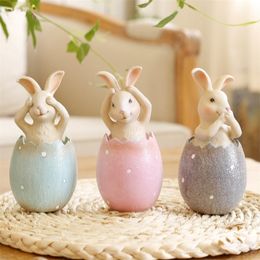 3pcs/lot Easter Rabbit in Egg No Say No Listen No see Rabbits Easter Decoration for Home Gift for Kids Party Wedding Decoration T200331