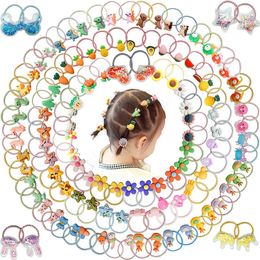 60 120PCS Cartoon Hair Ties Baby Girl Accessories Kawaii Bobbles Elastic Rubber Bands for Children Kids Ponytail Holder 220630