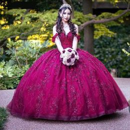 sweet 15 16 quinceanera dresses UK - Luxury Burgundy Quinceanera Dresses Lace Beads Ball Gown Sweet 16 Year Princess Dresses For 15 Years vestidos de 15 años anos