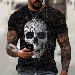 Men's T-Shirts Summer Skull Short Sleeve 3D Printing Black Horror Fashion T-shirt Casual Sports Breathable Top Oversized Clothing
