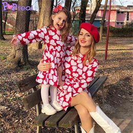 PopReal Spring Autumn Fashion Print Buttons Girl Family Dress Mom And Daughter Skirt Mother Kids Family Look Family Matching Out