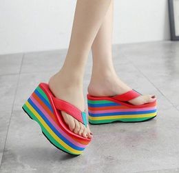 2022 Wholesale Women Flip Flops Sandals New Thick Bottom Platform Slippers Slope Beach Female Rainbow Colourful Slipper y86X#