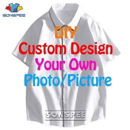 SONSPEE DIY Custom Design Button Shirt 3D Print Short Sleeve Women Men s Casual Oversize Coat Clothes Suppliers For Drop Shipper 220708