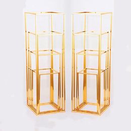 Party Decoration 4pcs/set Electroplated Gold Wrought Iron Rectangular Frame Wedding Supplies Road Lead Artificial Flowers Backdrop StandPart