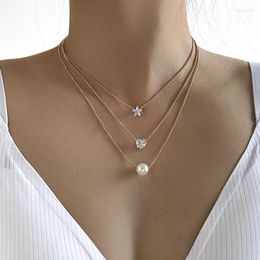 Pendant Necklaces Fashion Multi-layer Star Heart Pearl Necklace Exquisite Womens Gold Clavicle Chain Accessories Charming Party Jewelry