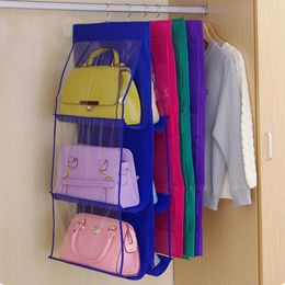 6 Pocket Hanging Handbag Storage for Wardrobe Transparent Folding 3 Layers Folding Closet Organisers bag