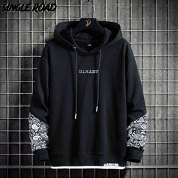Single Road Mens Hoodies Men 2022 Patchwork Sweatshirt Oversized Japanese Streetwear Harajuku Hip Hop Black Hoodie Men Plus Size Y220615