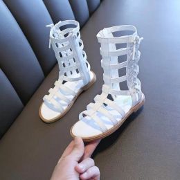 Sandals Girls 2022 Summer Gladiator Cross-tied Boots For Baby Kids Casual Shoes Roma Lace Up High Top Sandalias