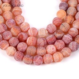 Other Natural Matte Frost Cracked Orange Red Stone Round Loose Beads For Jewellery Making 4-12mm Spacer Fit Diy Bracelet NecklaceOther Edwi22