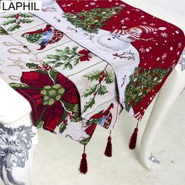 LAPHIL Christmas Flower Snowman Table Runner Xmas Party Dinner Cloth Cover Merry Decorations for Home Navidad Y201020