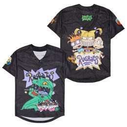 Men Moive Baseball Dinosaur Rug Rats RugRats Jersey Blank Hip Hop All Stitched Team Color Black For Sport Fans Breathable Cool Base Cooperstown Pure Cotton HipHop