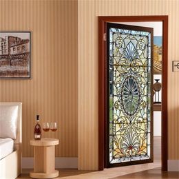 Retro pattern door stickers corridor stickers 3d simulation decorative wall stickers bungalow waterproof and moisture-proof new 201009