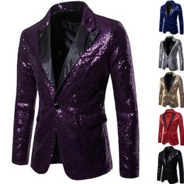 Men's Suits & Blazers 2022 Men Shiny Gold Sequin Glitter Embellished Blazer Jacket Casual Weeding Party Suit Stage Clothes