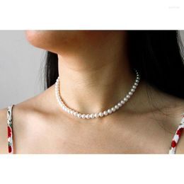 Chains Elegant Silver 925 Jewellery Classic Temperament Wedding Necklace 6mm Shell Pearl Highlight925 Sterling Chain For WomenChains Godl22