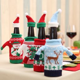 Fashion Clubs Christmas Wine Bottle Knitted Ugly Sweater Covers Dress Set Santa Wines BottlesBags xmas Party Decorations