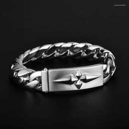 Link Chain Silver Cuban Handmade Men's Bracelet Trendy Personality Domineering Niche Design Thick And Heavy Solid