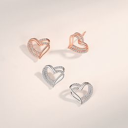 New Love Heart Sterling 925 Stud Earrings Women Retro Designer S925 Silver Elegant French Romance Ear Jewellery Gifts for Female