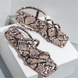 New personality snakeskin slippers slide women sandals summer flat loafers designer ladies flip flop sandal fashion female shoes