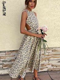 Women Sexy Slim Floral Printed Backless Dress 2022 Summer Fashion Casual Sleeveless Off Shoulder Long Dress Holiday Wear T220816