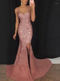 Party Dresses 2022 Sexy Deep V Nekc Homecoming Gown Slim Sequined Prom Full Length Slit Evening Vestidos Robes De Cocktail