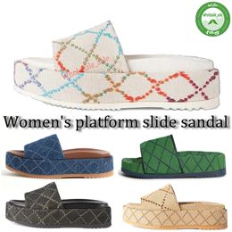 2022 Designer Italy Slippers Embroidered Platform Sandals Fashion Summer Canvas Women Slides Platforms Slider Beach Flip Flops