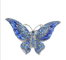 Rhinestone Butterfly Brooch Christmas Birthday Lapel Jewelry Gift Crystal Silver Plated Animal Insect Corsage Pin Bling Fashion Women Girl Accessories