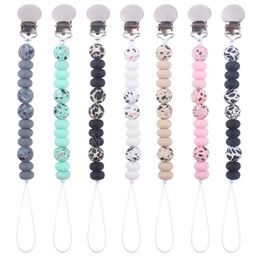 Silicone Teething Pacifier Chain Metal Pacifier Clips Leopard Beads Nipple Holder Newborn Chew Toys For baby Shower Gift