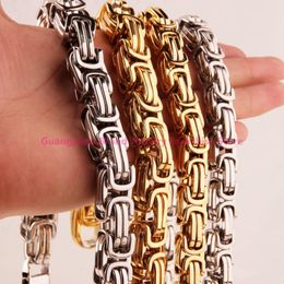 Chains 12/15cm Width Gold Silver Two Color 316L Stainless Steel Byzantine Box Mens Boys Chain Necklaces 7"-40" Heavy Jewelry Party