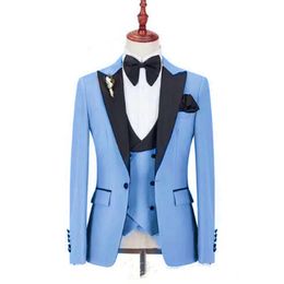 Custom-made One Button Men Suits Peak Lapel Groomsmen Groom Tuxedos Wedding/Prom/Dinner Man Blazer(Jacket+Pants+Tie+Vest) M21