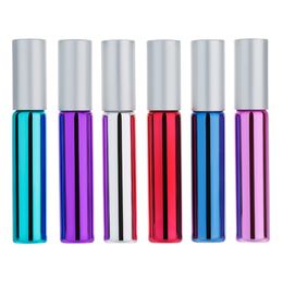 Empty Packing Glass Bottle Aluminum Screw Lid Steel Roller Plug Glass Essential Oil Round Shape Vials Portable Refillable Cosmetic Packaging Container 10ml