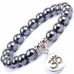 Charm Bracelets Natural Black Hematite Stone Beads Bangles Women OM Buddha Bangle Men Wristband Jewelry Pulsera Hombres