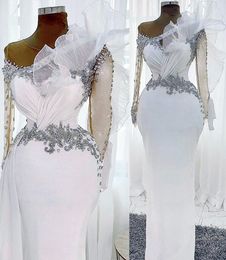 2022 Plus Size Arabic Aso Ebi Stylish Luxurious Sheath Prom Dresses Beaded Crystals Evening Formal Party Second Reception Birthday Engagement Gowns Dress ZJ227