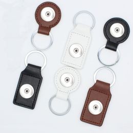 Circle Square PU Leather Keychain Jewellery 18mm Snap buttons key Pendant chain Car bag Snaps Keyring