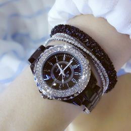 Wristwatches Luxury White Top Brand Watch For Women Diamond Sample Selling Students Watches Ladies Ceramic Girls Clock Reloj MujerWristwatch