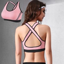 Sexy Women Sports Bra Top for Running Yoga Bra Shockproof Push Up Cross Straps Gym Brathable No Steel Ring Gathering Sports Bra