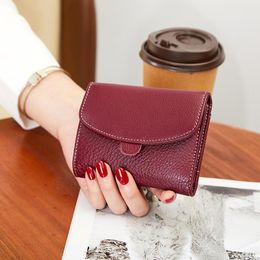 Wallets Natural Cow Leather Short For Women 100% Real Calfskin Folding Purse Simple Fashion Female Card Holder Bag Lady BillfoldWallets