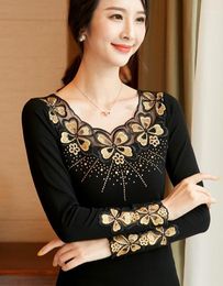 Women's Blouses & Shirts 2022 Autumn Long Sleeve Embroidered Mesh Tops Fashion Casual Diamond Blouse Shirt Plus Size